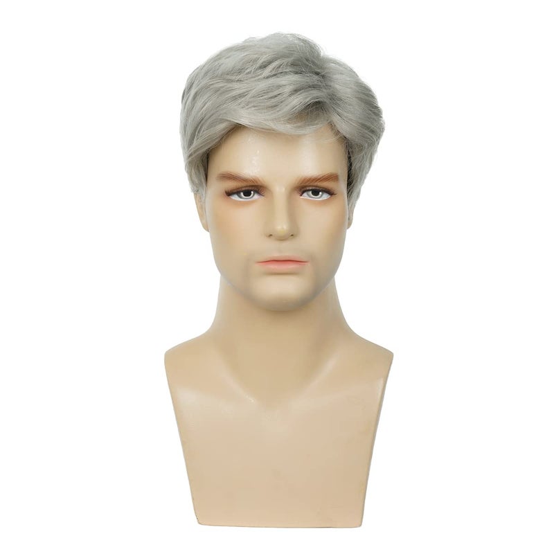 Baruisi Men Wigs Short Gray Synthetic Heat Resistant Natural Halloween Cosplay Hair Wig - Image 1