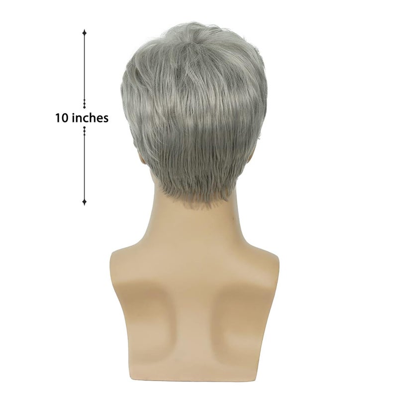 Baruisi Men Wigs Short Gray Synthetic Heat Resistant Natural Halloween Cosplay Hair Wig - Image 4