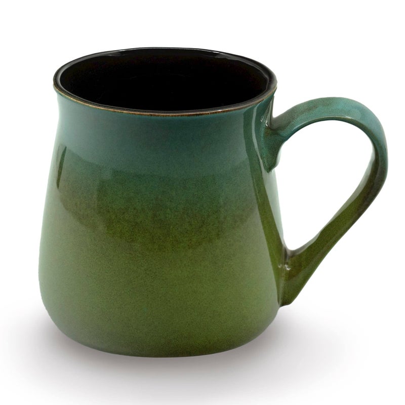 ECODECO Large Pottery Coffee Mug 24 Oz Oversized Ceramic Cup with Big Handle 1 Pcs Green to Blue