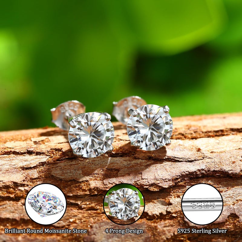 GEMQUEEN Moissanite Stud Earrings : 18K White Gold Plated Solid 925 Sterling Silver Earring Hypoallergenic Dainty Flat Back Stud Earrings Jewelry for Women Men D Color VVS1 Clarity 2ct - Image 5