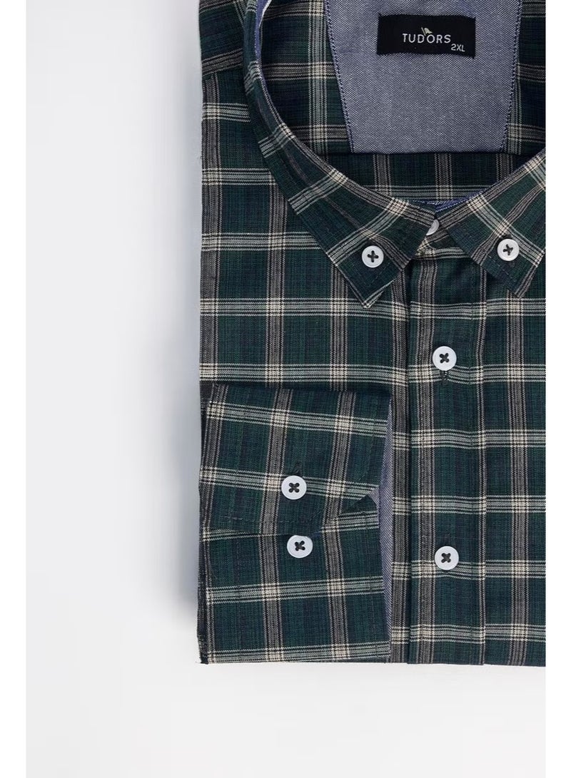 Tudors Men's Big Size Large Size Cotton Small Plaid Button-Down Collar Shirt - Image 3