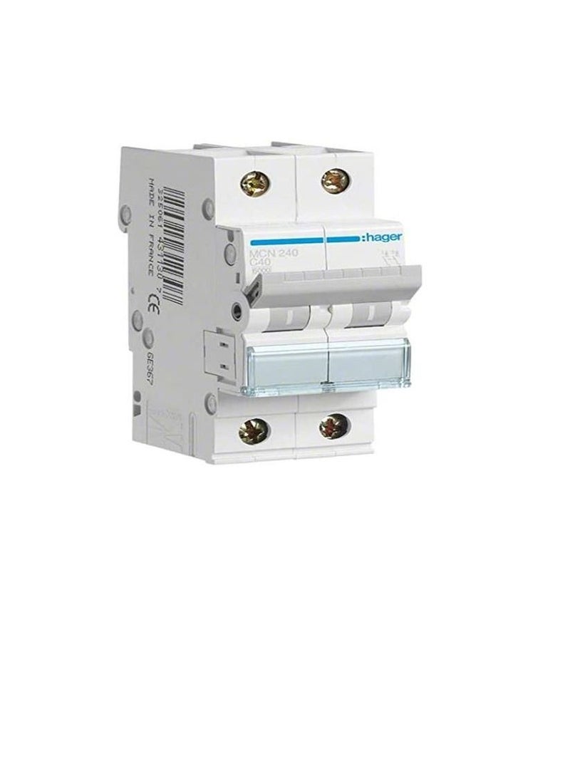 Hager - HAGER Miniature circuit breaker double pole 40A 6KA DP MCB TYPE C MCN240 - Image 1