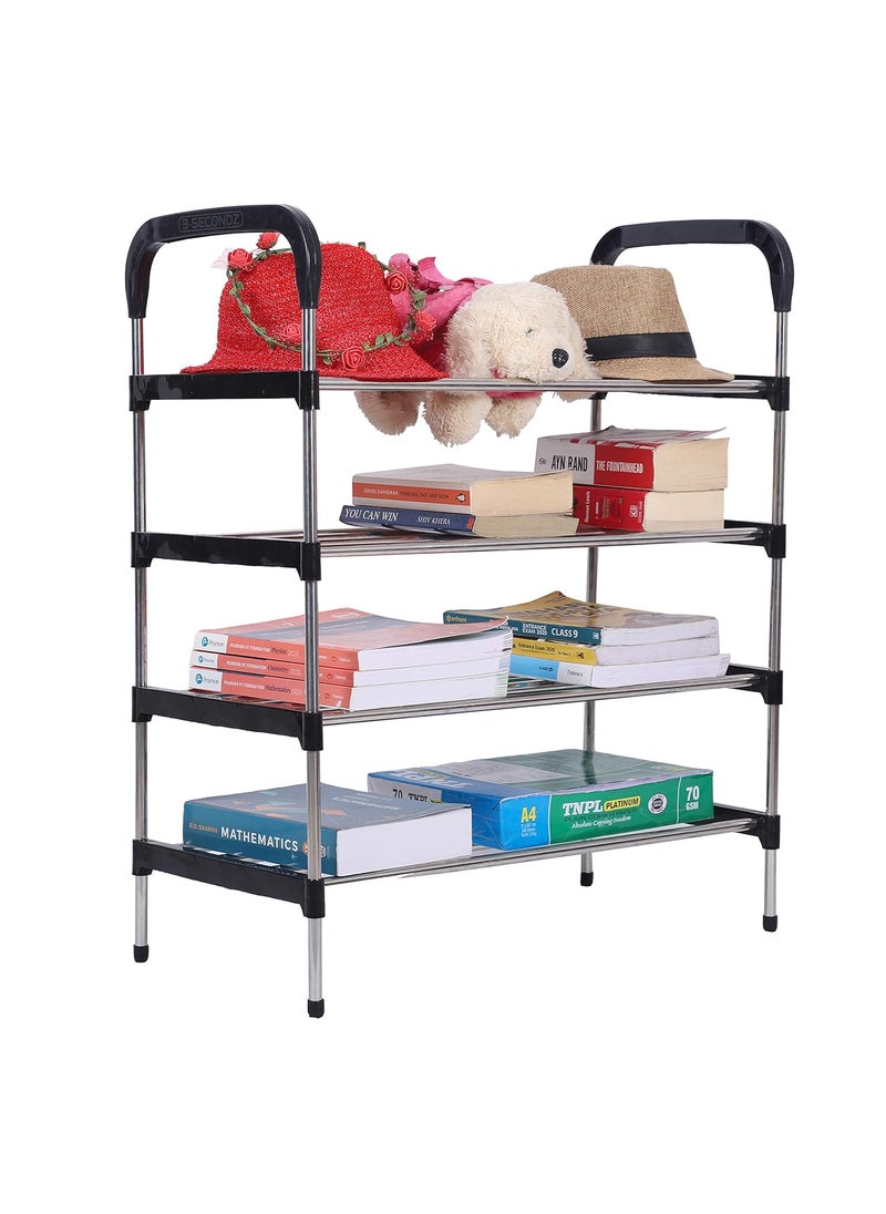 Three Secondz Three Secondz Book Shelf for Study Room Office Racks and Shelves of Steel Rack Plastic Shoe Racks for Home Iron Shoe Racks for Home Shoe Racks Metal 4 Shelves Black  - Image 1