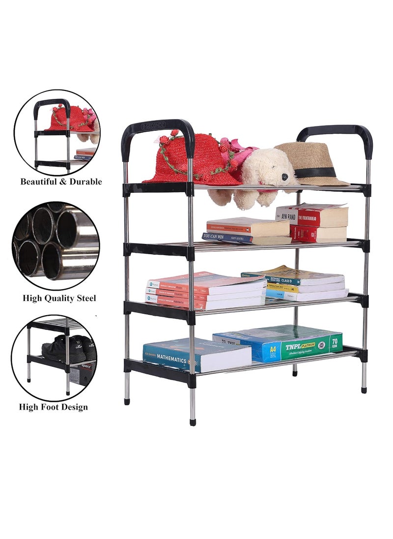 Three Secondz Three Secondz Book Shelf for Study Room Office Racks and Shelves of Steel Rack Plastic Shoe Racks for Home Iron Shoe Racks for Home Shoe Racks Metal 4 Shelves Black  - Image 3