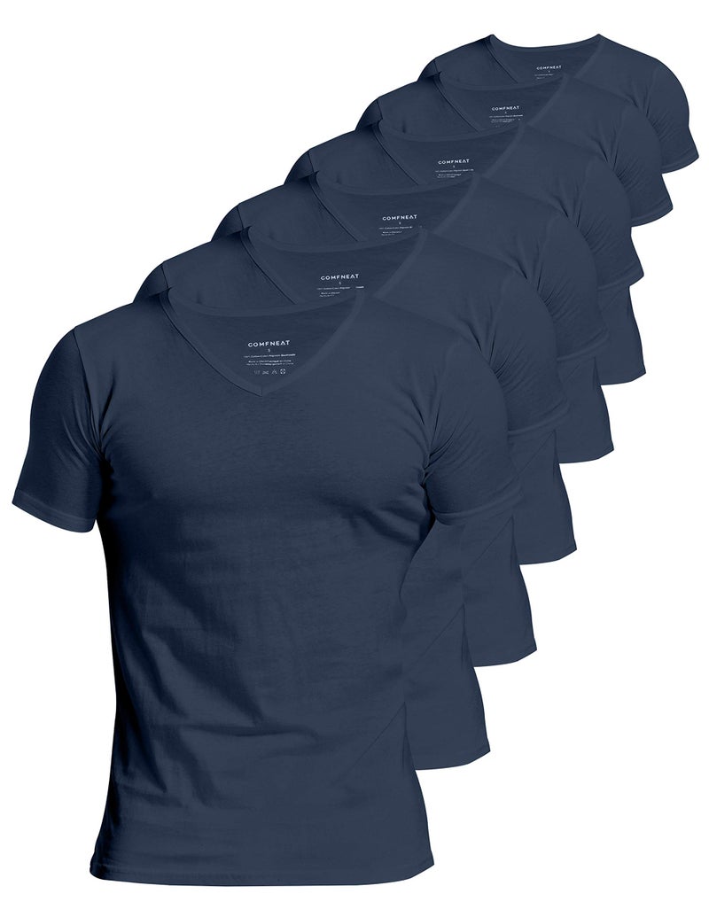 Comfneat Men's 6-Pack Undershirts 100% Cotton Comfy V-Neck T-Shirts (Navy 6-Pack, XL) - Image 1