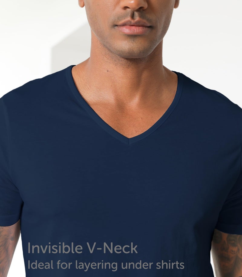 Comfneat Men's 6-Pack Undershirts 100% Cotton Comfy V-Neck T-Shirts (Navy 6-Pack, XL) - Image 3