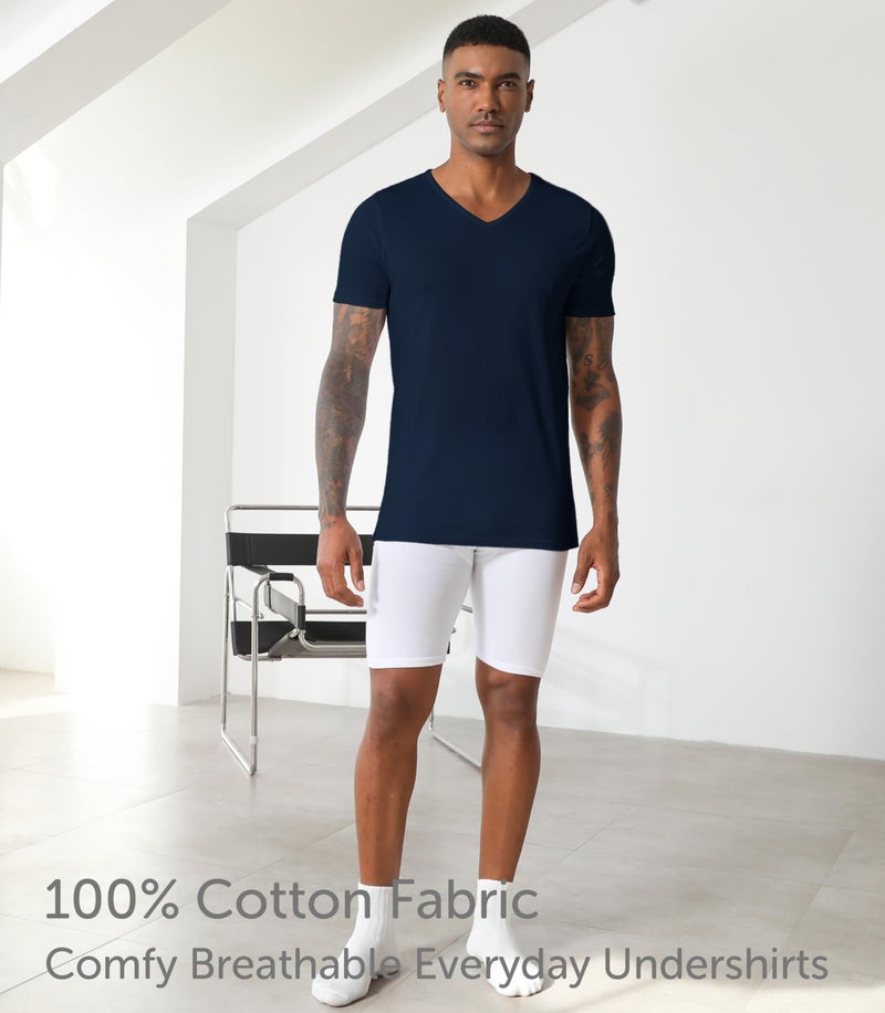 Comfneat Men's 6-Pack Undershirts 100% Cotton Comfy V-Neck T-Shirts (Navy 6-Pack, XL) - Image 2