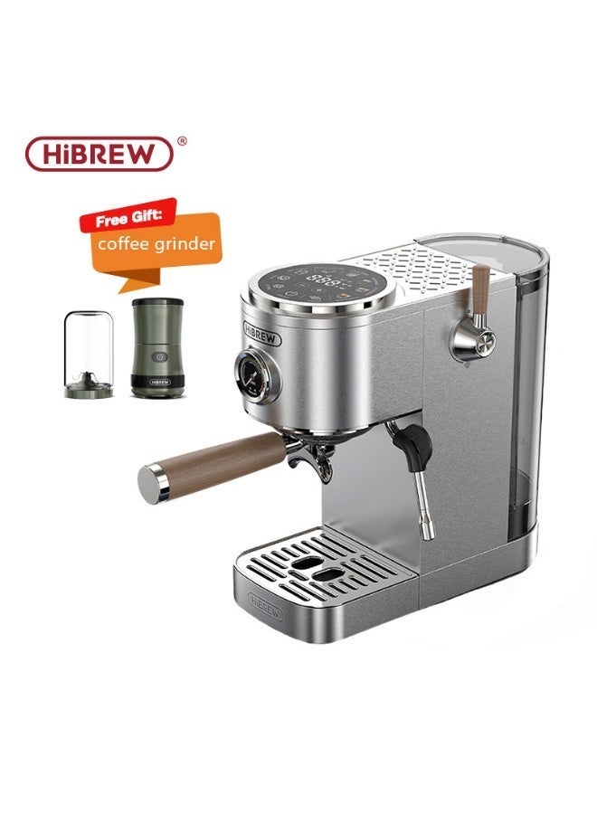HiBREW Semi-automatic Espresso Coffee Machine 3 Level Temperature Adjustable Cold/Hot 20Bar Coffee Maker Cappuccino H13-Silver & HiBREW Portable 3in1 Electric Coffee Grinder 2000mAh Double Cup Fruit Mixers Juicers Blender Ice Crusher Camping or Journey G2