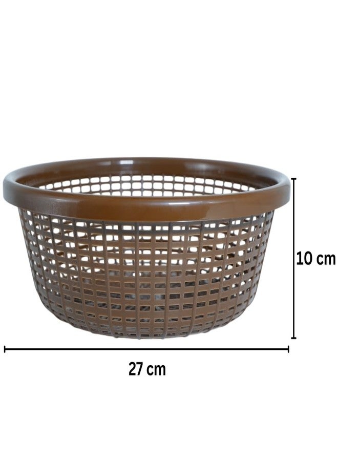 Simply Home Avika Medium Round Organizer Plastic Baskets| Kitchen, Bathroom, Office & Home – Durable, Stackable,Strainer Tokri For Fruits, Vegetables, Toys| Set of 2 | BROWN GREEN - Image 2