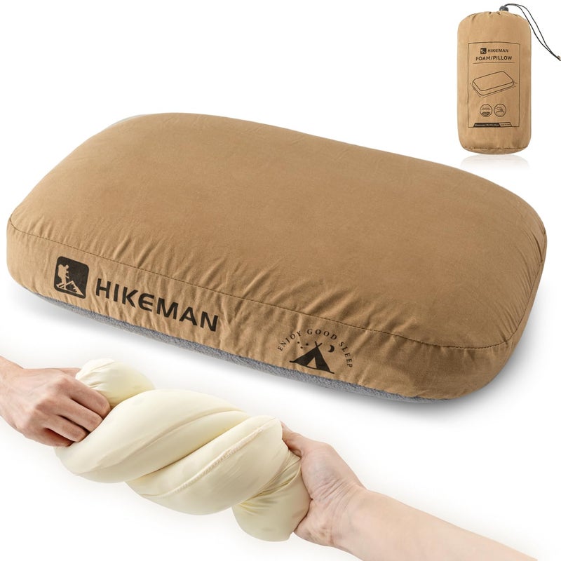 HIKEMAN Camping Memory Foam Pillow - Ultralight Travel Pillow,Backpacking Pillow with Removable Cover,Ergonomic Pillows,Neck Lumbar Support for Outdoor Camp,Sport,Hiking,Backpacking Sleep (Brown) - Image 1
