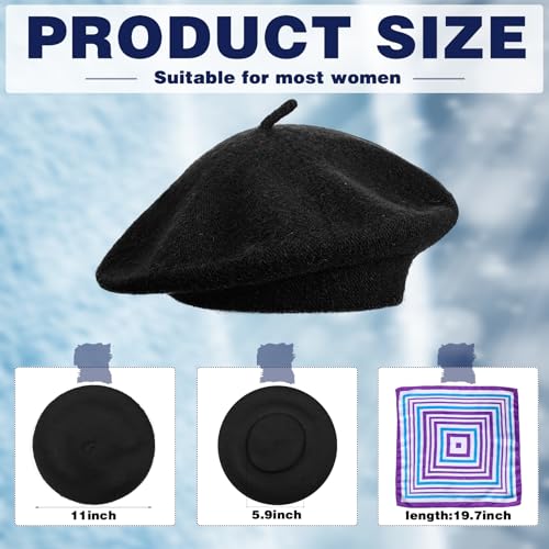 Shinymoon 24 Pcs Wool Beret Hat Bulk Artist Beanie Beret Warm French Hat with Silky Neck Scarf for Women Girl Lady(Black,Classic Style) - Image 4