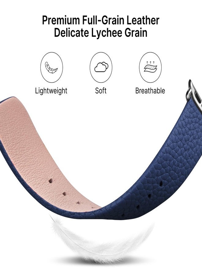 Fullmosa Leather Bands Compatible with Apple Watch Band 42mm 41mm 40mm 38mm for Women Men, Top Grain Genuine Leather Strap for iWatch Series 11/10/9/8/7/6/5/4/3/2/1,SE3/2/1, Dark Blue/Silver - Image 4
