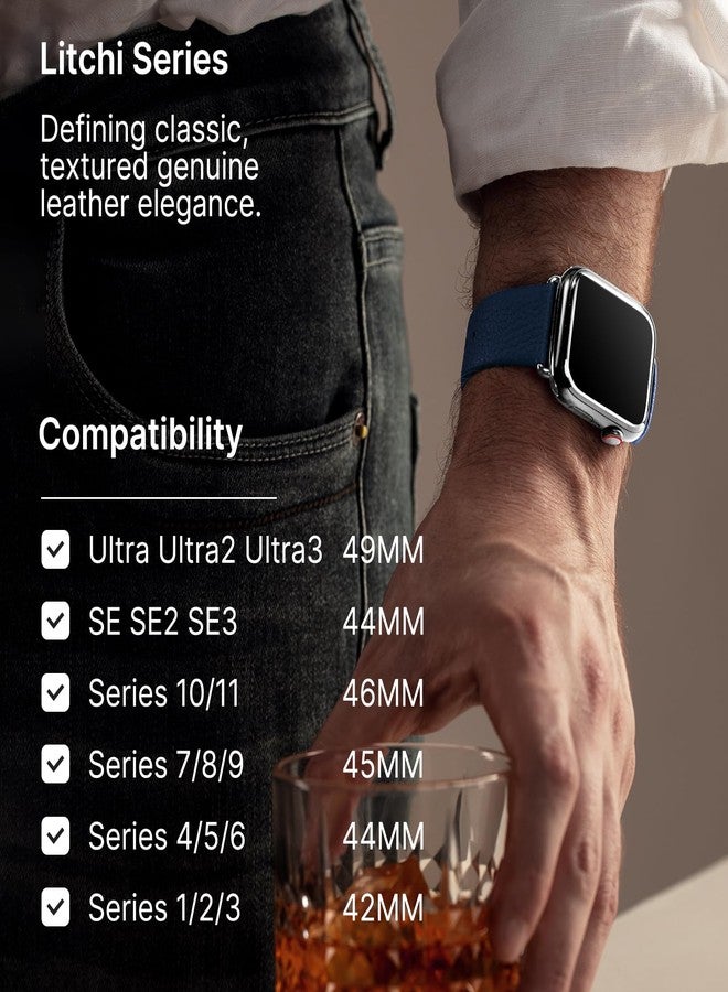 Fullmosa Leather Bands Compatible with Apple Watch Band 42mm 41mm 40mm 38mm for Women Men, Top Grain Genuine Leather Strap for iWatch Series 11/10/9/8/7/6/5/4/3/2/1,SE3/2/1, Dark Blue/Silver - Image 3