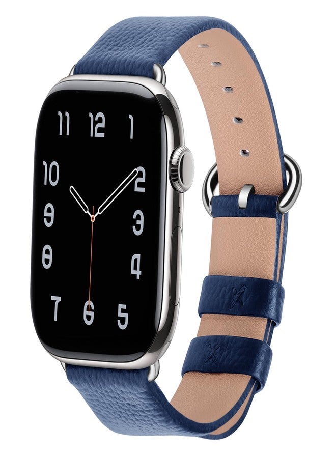 Fullmosa Leather Bands Compatible with Apple Watch Band 42mm 41mm 40mm 38mm for Women Men, Top Grain Genuine Leather Strap for iWatch Series 11/10/9/8/7/6/5/4/3/2/1,SE3/2/1, Dark Blue/Silver - Image 1