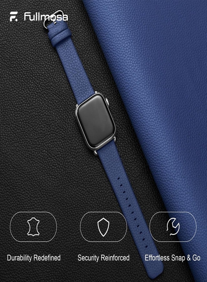 Fullmosa Leather Bands Compatible with Apple Watch Band 42mm 41mm 40mm 38mm for Women Men, Top Grain Genuine Leather Strap for iWatch Series 11/10/9/8/7/6/5/4/3/2/1,SE3/2/1, Dark Blue/Silver - Image 2