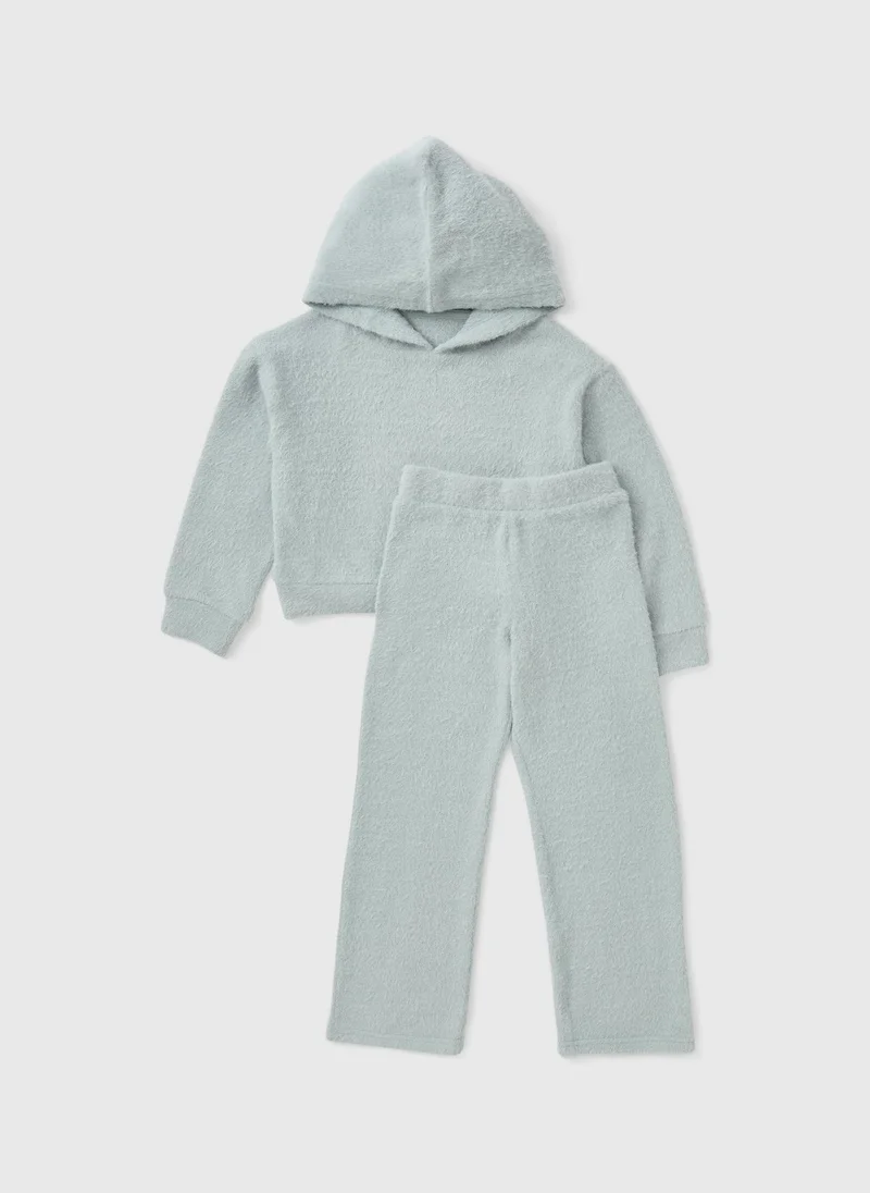 Matalan Girls Teal Fluffy Snit Hoodie & Trouser Set