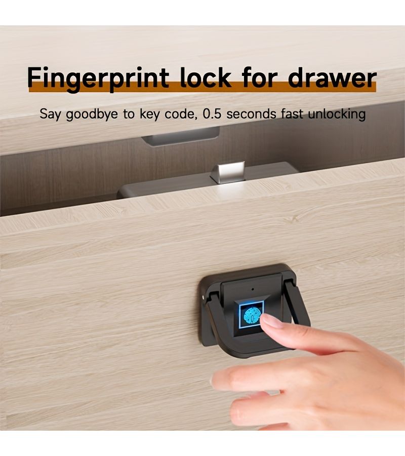 Smart Fingerprint Drawer Door Lock Keyless Entry With USB Charging Port Heavy Duty Anti Theft Deadbolt 20 Fingerprint Capacity Black For Home Cabinets Wardrobes Easy DIY Installation Smart Home Security System - Image 4