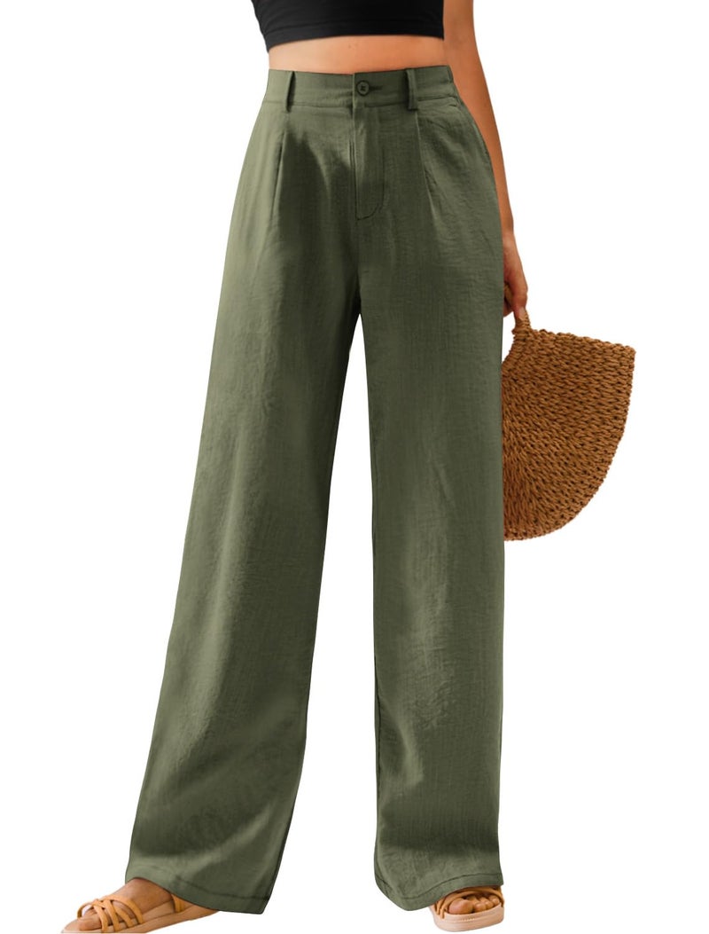 Feiersi Womens Casual Wide Leg Pants High Waisted Button Down Straight Long Trousers Palazzo Pants(Army Green,Small) - Image 1