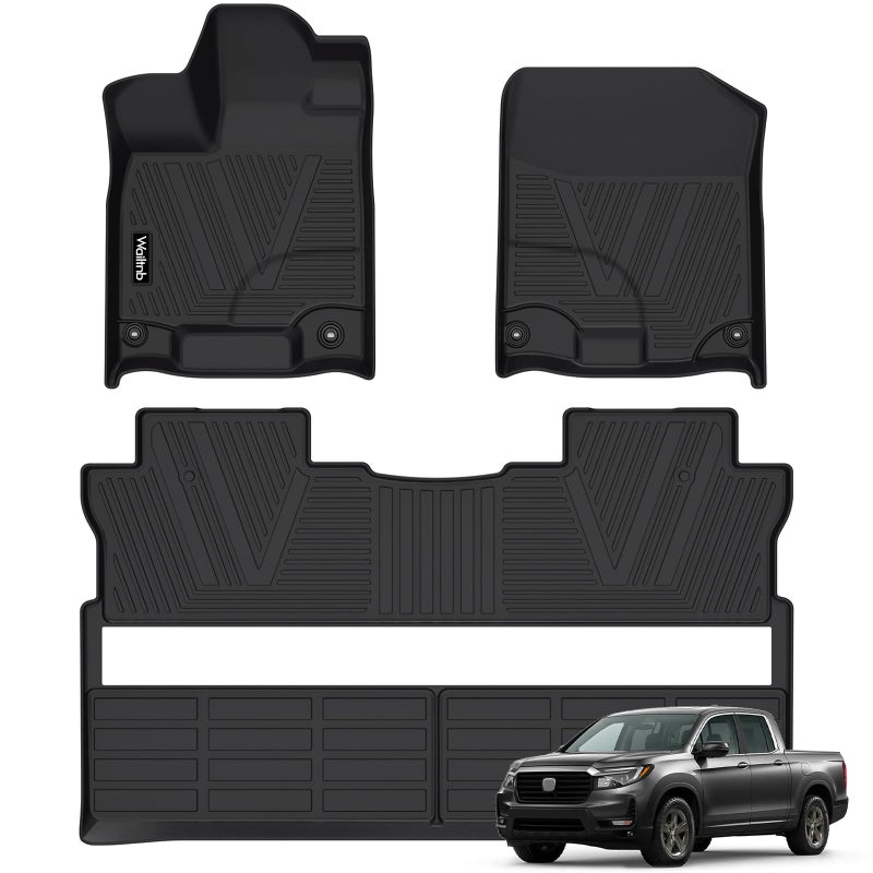 WailtnbFloor Mat Custom for Honda Ridgeline 20172026 All Weather Protection Waterproof NonSlip Floor Liners Fit 1st 2nd Row Accessories Black