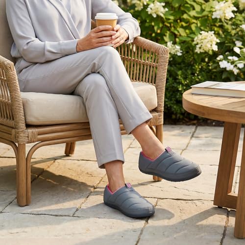 LongBay Women's Comfy Slippers Indoor Outdoor House Shoes with Removable Insole & Non-Slip Sole Grey, 7 - Image 2