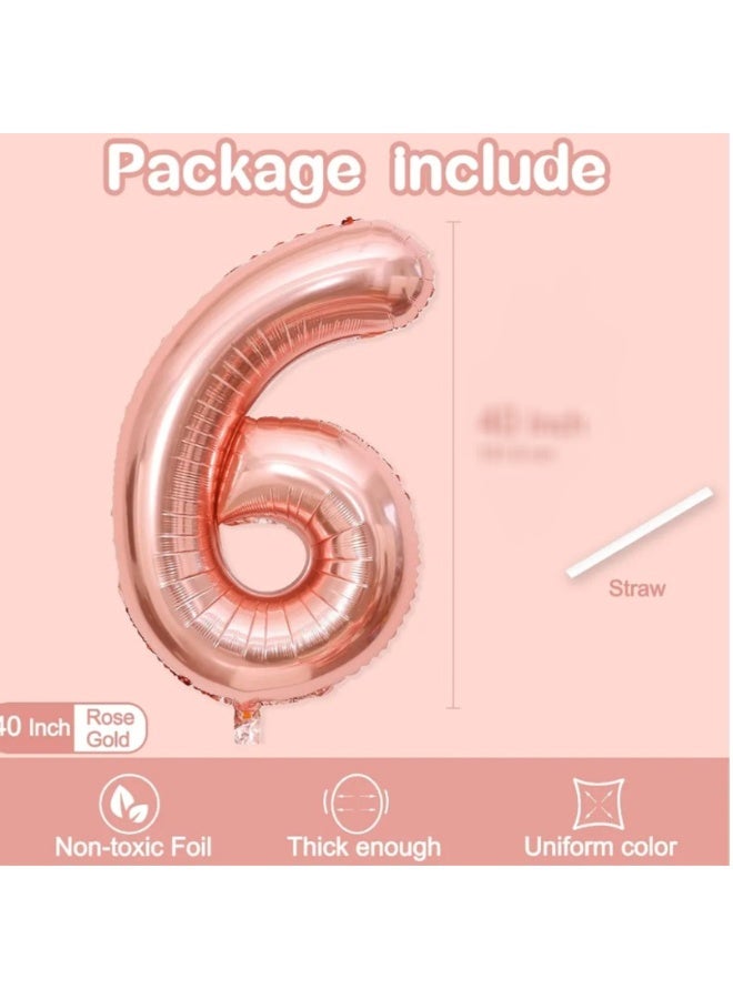 بالون رقم 6 ذهبي وردي لعيد الميلاد السادس - كبير، 40 بوصة | بالون رقم 6 ذهبي وردي من رقائق مايلر لتزيين حفلات أعياد الميلاد | بالون رقم 6 ذهبي وردي | بالونات رقم 6 للذكرى السنوية السادسة - Image 1