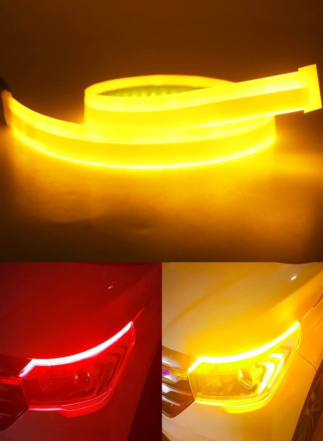 Qasimled 24inch red+yellow led daytime running lights auto flowing sequential turn signal guide strip headlight assembly car motorcycle accessories 2-pack - Image 1