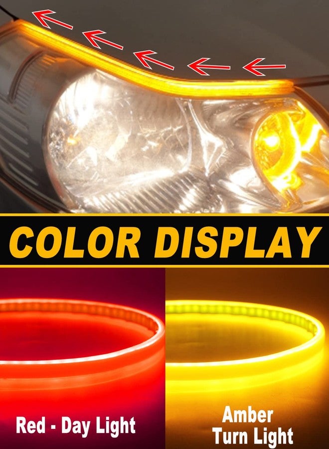 Qasimled 24inch red+yellow led daytime running lights auto flowing sequential turn signal guide strip headlight assembly car motorcycle accessories 2-pack - Image 5