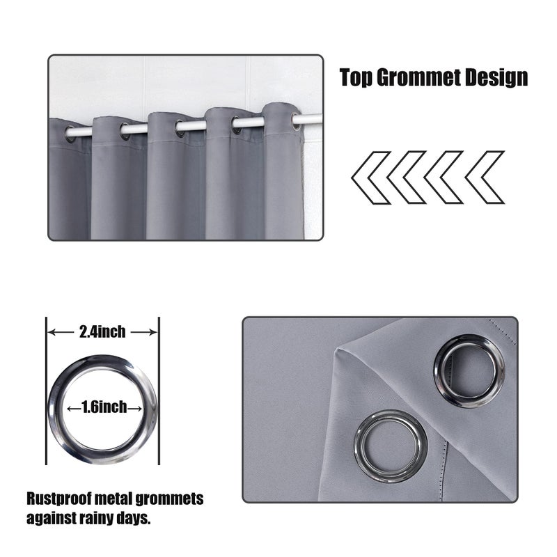 BONZER Outdoor Curtains for Patio Waterproof - Light Blocking Weather Resistant Privacy Grommet Blackout Curtains for Gazebo, Porch, Pergola, Cabana, Deck, Sunroom, 1 Panel, 52W x 84L inch, Silver - Image 4