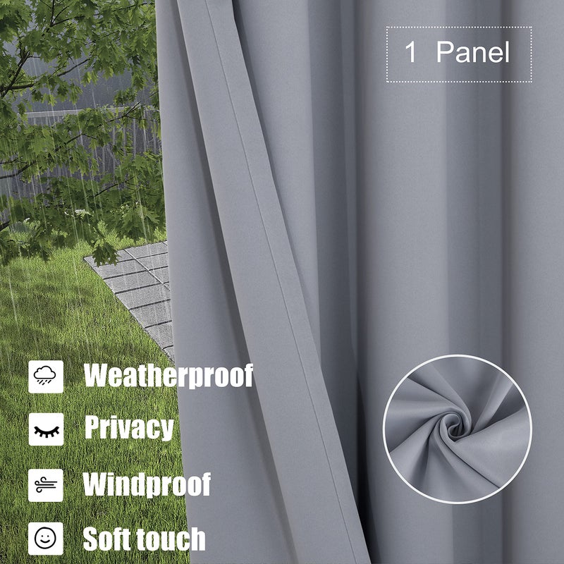 BONZER Outdoor Curtains for Patio Waterproof - Light Blocking Weather Resistant Privacy Grommet Blackout Curtains for Gazebo, Porch, Pergola, Cabana, Deck, Sunroom, 1 Panel, 52W x 84L inch, Silver - Image 2