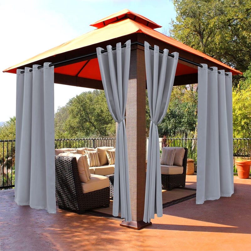 BONZER Outdoor Curtains for Patio Waterproof - Light Blocking Weather Resistant Privacy Grommet Blackout Curtains for Gazebo, Porch, Pergola, Cabana, Deck, Sunroom, 1 Panel, 52W x 84L inch, Silver - Image 1