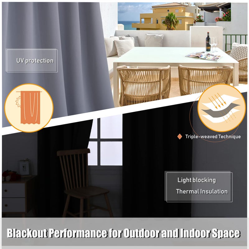 BONZER Outdoor Curtains for Patio Waterproof - Light Blocking Weather Resistant Privacy Grommet Blackout Curtains for Gazebo, Porch, Pergola, Cabana, Deck, Sunroom, 1 Panel, 52W x 84L inch, Silver - Image 5