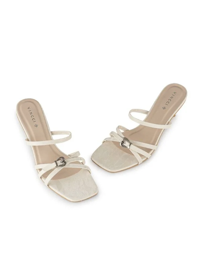 Vincci Beige Multi Strap Mid Heel Sandals for Women | Best Price UAE