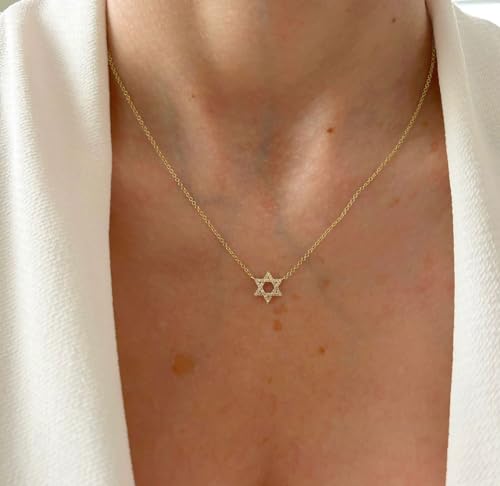 LLWOM Dainty Gold Necklace-14K Gold Plated CZ Star Of David Necklace for Women Simple Jewelry Everyday for Women - Image 2