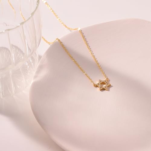 LLWOM Dainty Gold Necklace-14K Gold Plated CZ Star Of David Necklace for Women Simple Jewelry Everyday for Women - Image 4