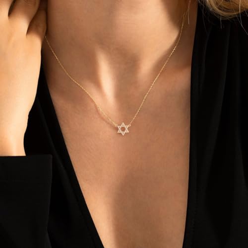 LLWOM Dainty Gold Necklace-14K Gold Plated CZ Star Of David Necklace for Women Simple Jewelry Everyday for Women - Image 3