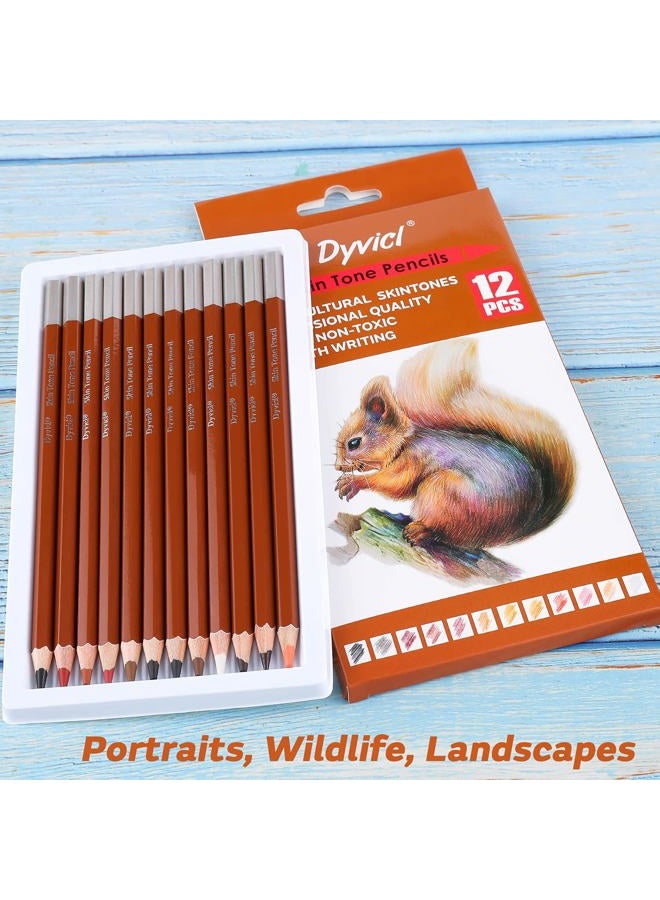 Dyvicl Skin Tone Colored Pencils for Adult Coloring, 12 Colors Art Pencils for Drawing, Sketching, Shading, Soft Core Colored Pencils for Adults, Kids, Beginners, Artists - Image 2