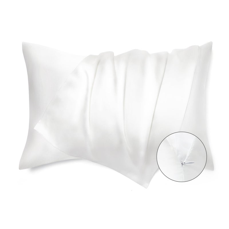 Bedsure Satin Pillowcase with Zipper, Similar to Silk Pillow Cases 2 Pack, White Satin Pillow Cases Queen Size Set of 2, Silky & Soft Pillow Covers for Hair & Skin, Gifts for Women Men, 20x30 Inches - Image 1