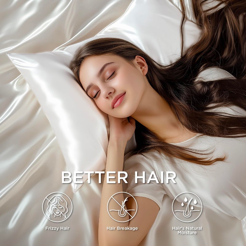 Bedsure Satin Pillowcase with Zipper, Similar to Silk Pillow Cases 2 Pack, White Satin Pillow Cases Queen Size Set of 2, Silky & Soft Pillow Covers for Hair & Skin, Gifts for Women Men, 20x30 Inches - Image 2