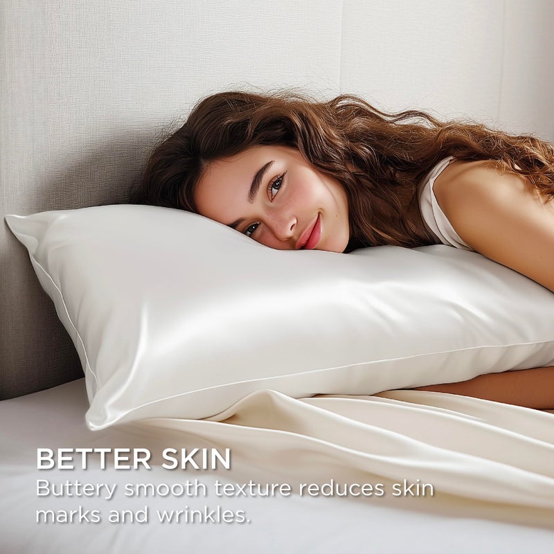 Bedsure Satin Pillowcase with Zipper, Similar to Silk Pillow Cases 2 Pack, White Satin Pillow Cases Queen Size Set of 2, Silky & Soft Pillow Covers for Hair & Skin, Gifts for Women Men, 20x30 Inches - Image 4