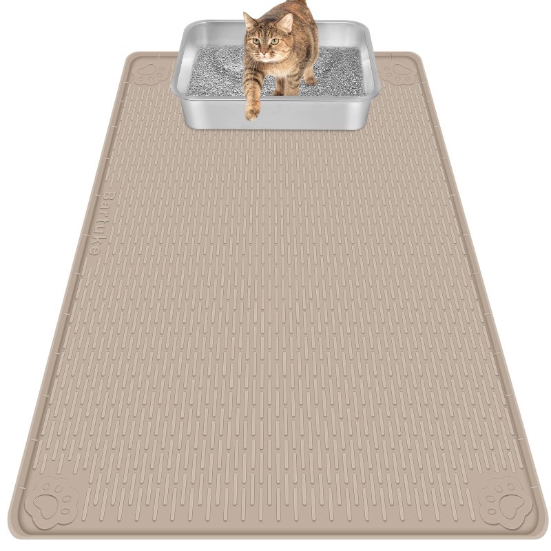 Bartuke Cat Litter Mat, Extra Large 40" x 28" Silicone Mat Litter Trapping Mat for Scatter Control, Soft on Kitty Paws, Easy to Clean (Khaki) - Image 1