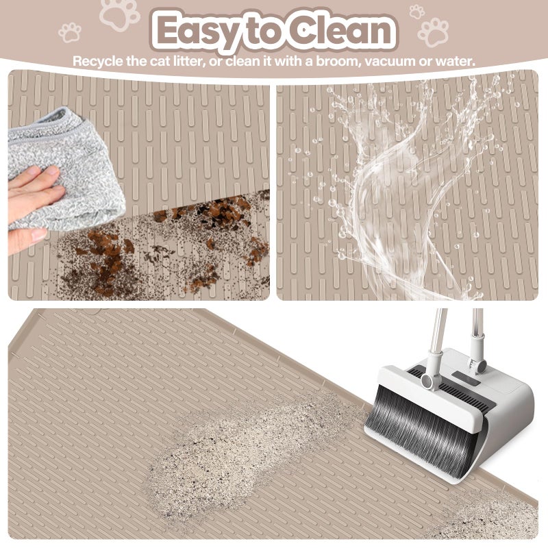 Bartuke Cat Litter Mat, Extra Large 40" x 28" Silicone Mat Litter Trapping Mat for Scatter Control, Soft on Kitty Paws, Easy to Clean (Khaki) - Image 5