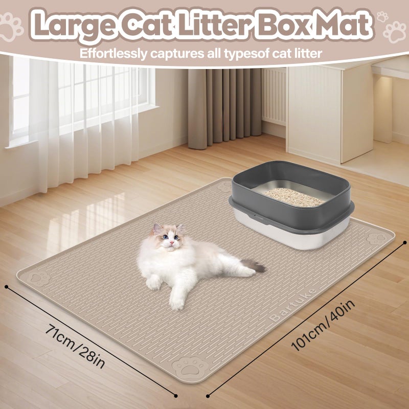 Bartuke Cat Litter Mat, Extra Large 40" x 28" Silicone Mat Litter Trapping Mat for Scatter Control, Soft on Kitty Paws, Easy to Clean (Khaki) - Image 4