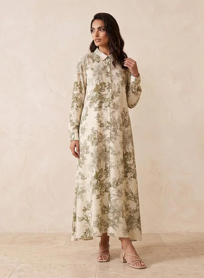 Iconic IVORY Iconic Floral Print Trapeze Maxi Dress for Women | Best Price UAE