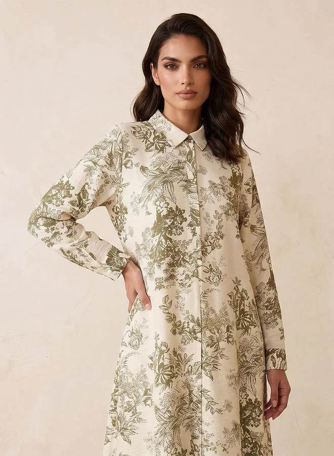 Iconic IVORY Iconic Floral Print Trapeze Maxi Dress for Women | Best Price UAE