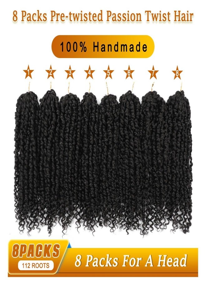 Nice One Pre-Twisted Passion Twist Hair 12 Inch, 112Strands Short Passion Twist Crochet Hair for Women 8 Packs Natural Black Pre-Looped Passion Twists Braiding Synthetic Hair Extensions (12inch,1B#) - Image 2
