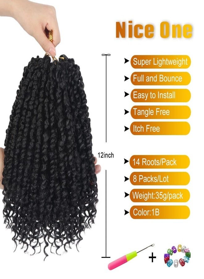 Nice One Pre-Twisted Passion Twist Hair 12 Inch, 112Strands Short Passion Twist Crochet Hair for Women 8 Packs Natural Black Pre-Looped Passion Twists Braiding Synthetic Hair Extensions (12inch,1B#) - Image 3