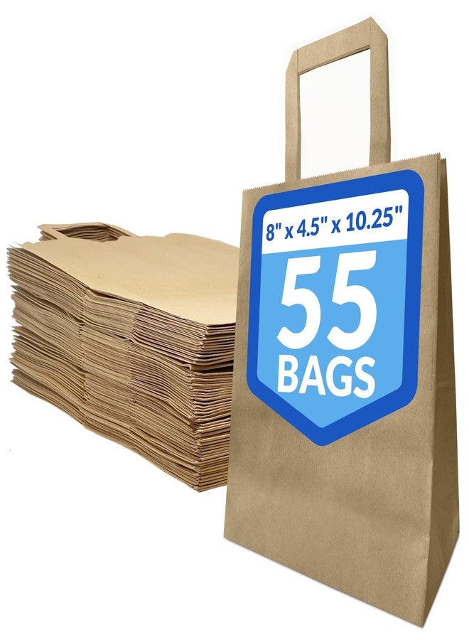 Reli. أكياس ورقية بنية اللون بمقابض، مقاس 8 × 4.5 × 10.25 بوصة | عبوة من 55 كيسًا | أكياس ورقية بنية اللون بمقابض مسطحة | مثالية للهدايا، والبيع بالتجزئة، والتسوق، والبضائع، والأعمال اليدوية - Image 1