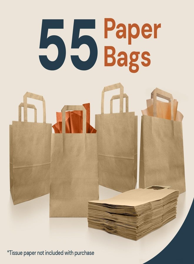 Reli. أكياس ورقية بنية اللون بمقابض، مقاس 8 × 4.5 × 10.25 بوصة | عبوة من 55 كيسًا | أكياس ورقية بنية اللون بمقابض مسطحة | مثالية للهدايا، والبيع بالتجزئة، والتسوق، والبضائع، والأعمال اليدوية - Image 2