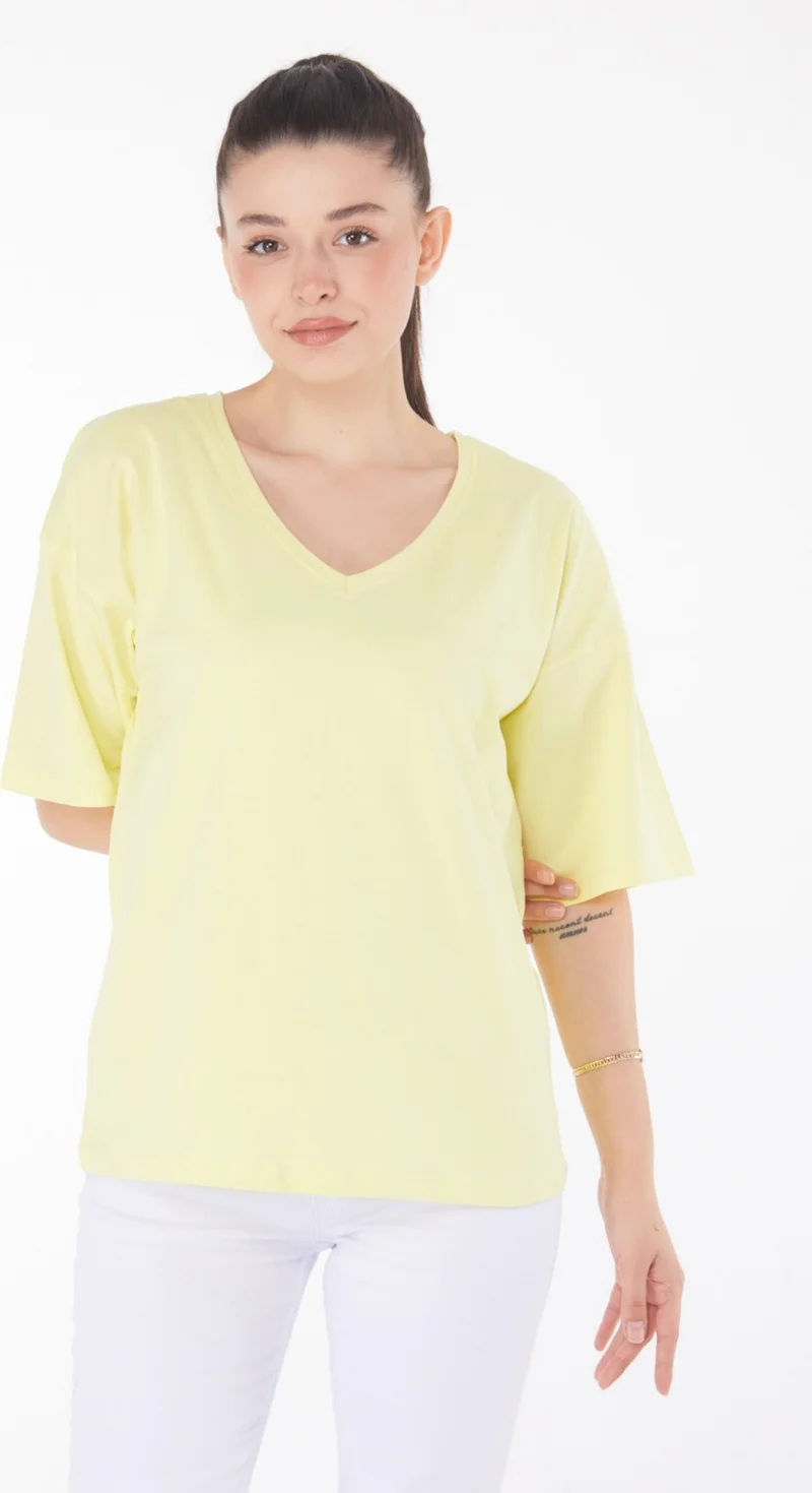 Tofisa Plain Medium Women's Yellow T-Shirt - 25848