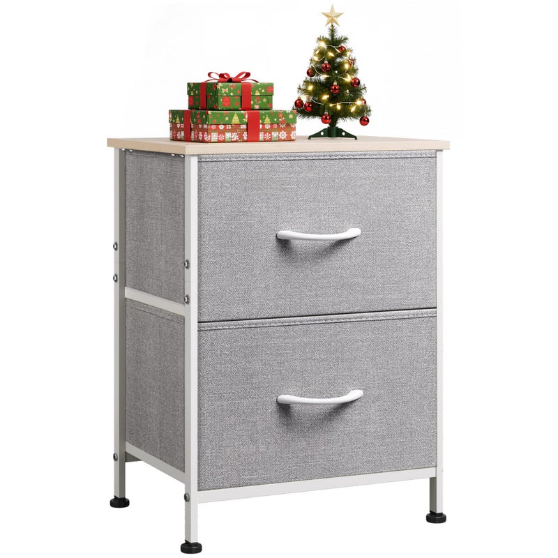 WLIVE Night Stand, Gray Nightstand with 2 Fabric Drawers, Small Dresser for Bedroom, Closet, College Dorm, End Table Side Furniture, Wood Top, Light Grey - Image 1